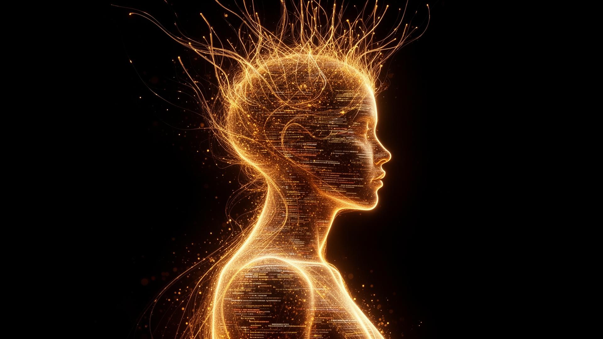 Human figure formed from luminous code